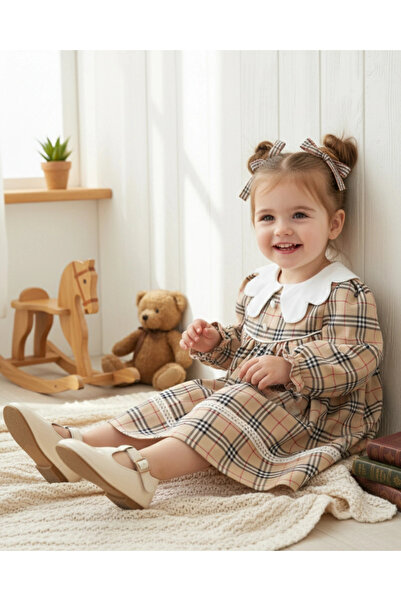 My Lusa Baby فستان أرين للفتيات الصغيرات منقوش بالدانتيل باللون البيج من 9 إلى 24 شهرًا