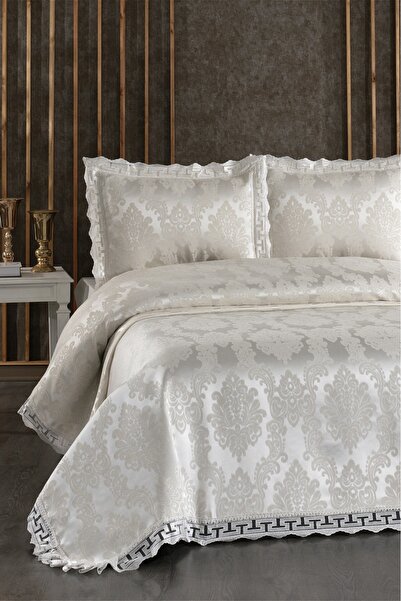 DANTEELHOME Romans 3 Parça Güpürlü Yatak Örtüsü Takımı Krem