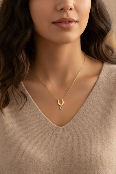 Baleno Concept 925 Ayar Gümüş Kişiye Özel At Nalı Baş Harfli Şans Kolye