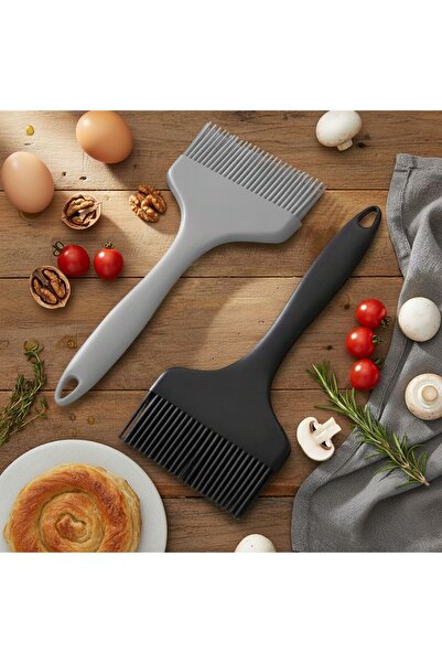 TARIK HOME Wide Black Gray 2-Piece Silicone Brush Set-Easy to Clean, Non-Stic...