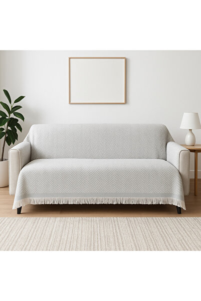 Loova غطاء مقعد قطن بولدان منسوج يدوياً مقاس 180*220 لون رمادي بأطراف مهدبة