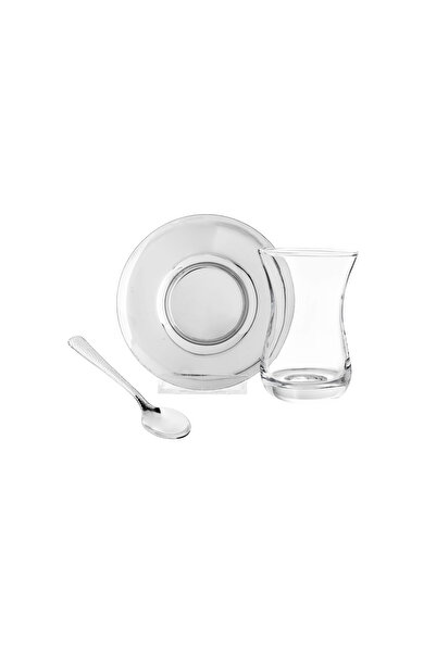 casa rosa طقم شاي زجاجي مكون من 18 قطعة مع صحن من الفولاذ المقاوم للصدأ