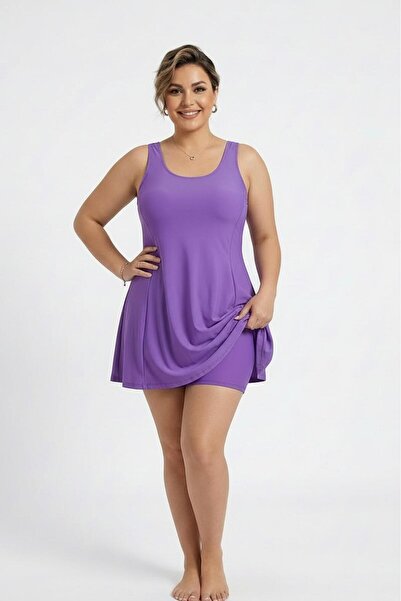 vawensea Kadın Kendinden Bitişik Şortlu Elbise Mayo Mor (GÖĞÜS PEDLİ)