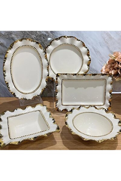 city gold 5 PARÇA GOLD KABARTMALI AVANGARDE SUNUM TABAĞI SERVİS SETİ