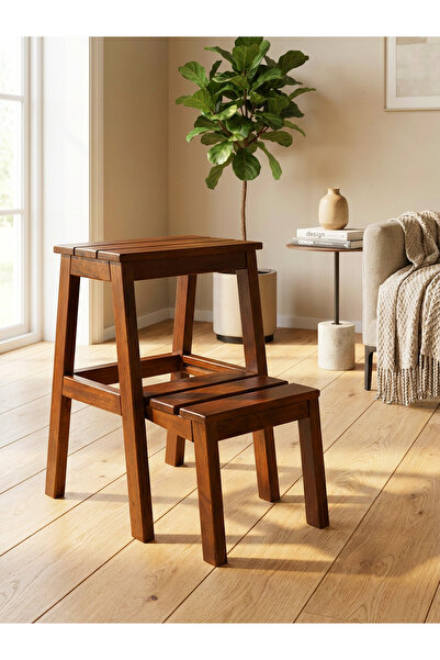ARMES EV CONCEPT Çok Amaçlı Ahşap Merdiven Tabure – 2 Basamaklı - El Yapımı