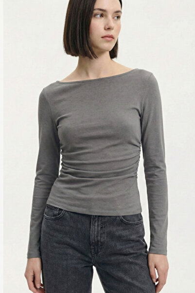 VODENS Antracit Sa naborima 100% pamuk Bluza sa dugim rukavima