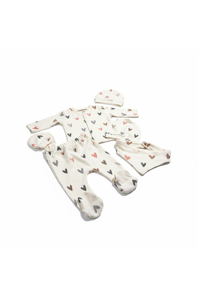 Akcan مجموعة أطفال حديثي الولادة للجنسين مكونة من 5 قطع بنمط قلب متعدد الألوا...