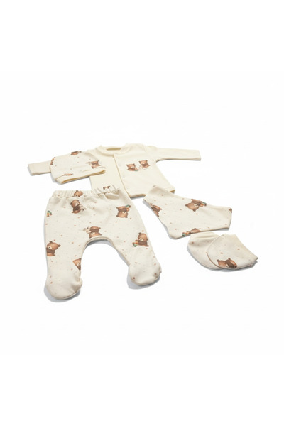 Akcan طقم ملابس للمواليد الجدد مكون من 5 قطع بنمط دمية الدب اللطيفة بلون كريم...