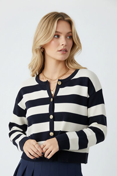 KOZİA OUTDOORS Tricotaj cu nasturi în dungi pentru femei, model crop, croială...