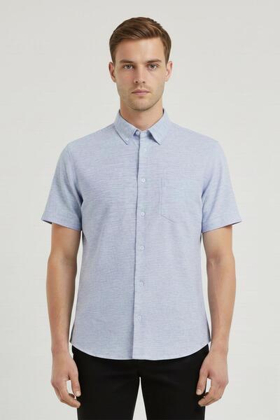 Sabri Özel Kısa Kollu Pamuk Erkek Gömlek Gri