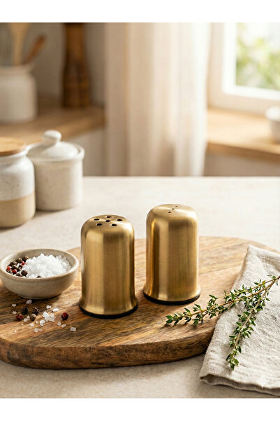 LOVYCO طقم ملح وفلفل من الفولاذ الذهبي المطفي الفاخر (قطعتان)