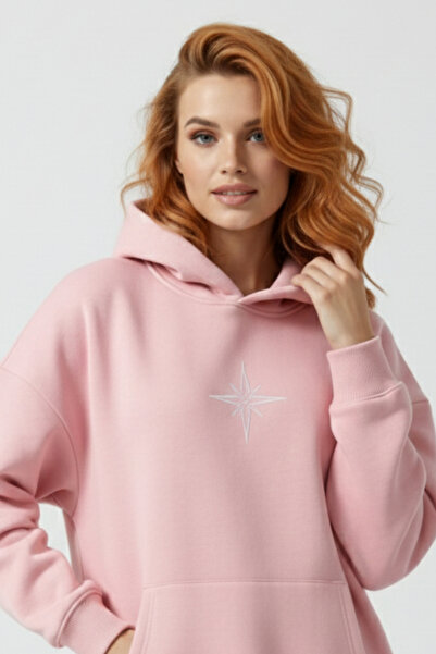 UNCİA OUTDOORS Kadın Oversize Kapüşonlu Sweat Minimal Yıldız Baskı Detaylı