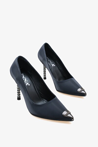 İNNA Rinsa Kadın Abiye Taşlı Topuklu Ayakkabı - Lacivert Vakum