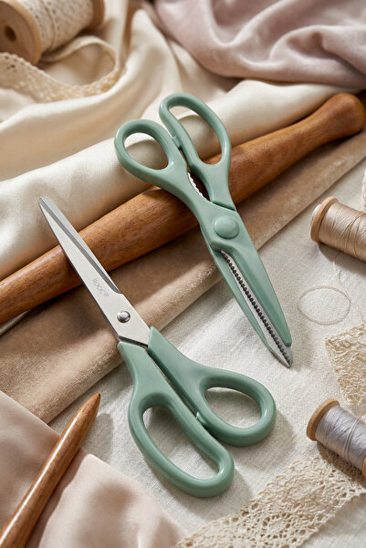 Rooc Tırtıklı Ağız 2'li Çok Amaçlı Makas Seti – Büyük Boy Yeşil, 22 Cm