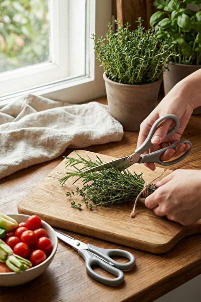 Rooc Tırtıklı Ağız 2'li Çok Amaçlı Makas Seti – Büyük Boy Gri, 22 Cm