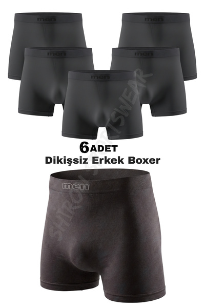 Shiron Sportswear&Company 6'lı Paket Füme Dikişsiz Seamless Erkek Boxer - Yük...