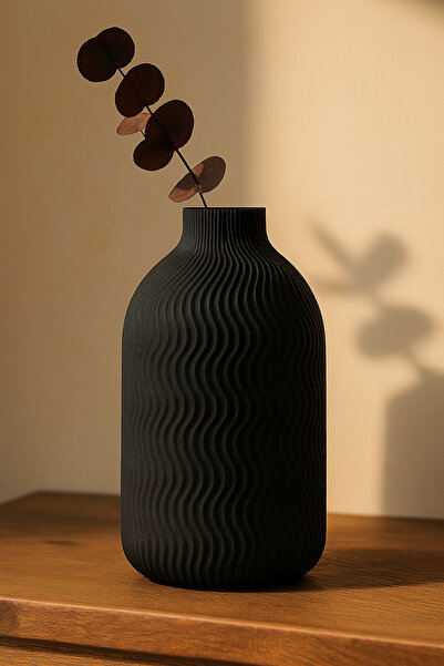 Asimeyz Dalgalı Japandi Vazo Modern 3D Baskı Dekoratif Vazo (Çap 11,8 x Yükseklik 20 cm)