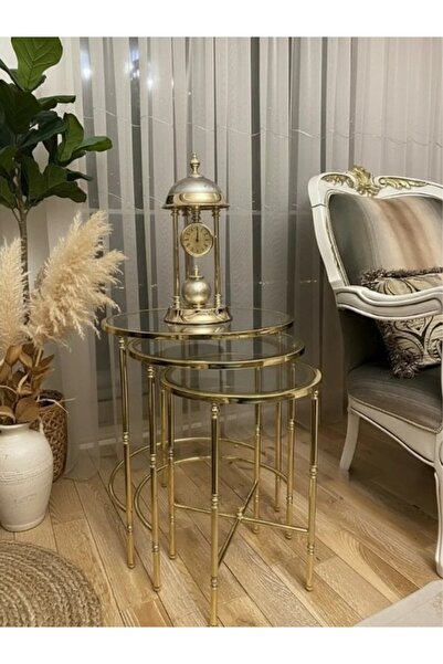 Tutku Torna Detaylı 3'lü Zigon Sehpa (Gold,Pirinç,Krom Kaplama)