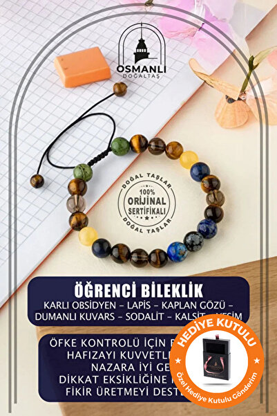 OSMANLI DOĞAL TAŞ Orijinal & Sertifikalı Öğrenci Bilekliği - Hafıza Nazar Başarı Odaklanma Gerçek Doğal Taş Bileklik