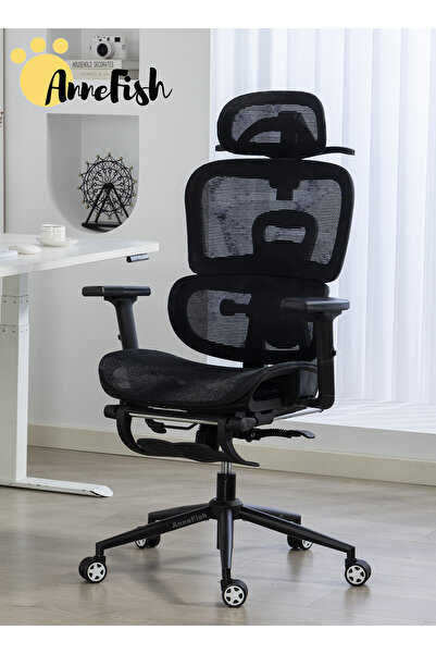 AnneFish Ergonomic Mesh Office Chair with Footrest and Adjustable Lumbar Support High Back Reclining Chair