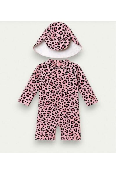 mikam Costum de baie cu protecție solară și UV pentru fetiță, model nou, cu mânecă lungă, cu fermoar, cu pălărie