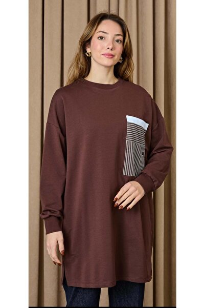 Puane 26K10719 TUNİK SWEAT ÖNÜ SÜS CEP DETAYLI KAHVE