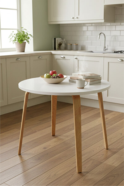 VİLİNZE Demre Yuvarlak MDF Beyaz Sabit Mutfak Masası - Q90 Cm