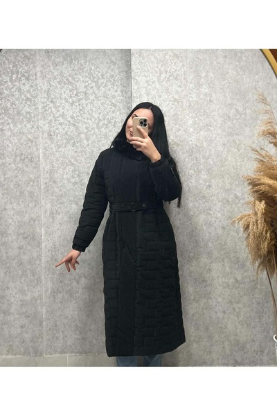 Abacı 26K17484 KABAN ARA BOY KAPİTONE YAKASI KÜRKLÜ SİYAH