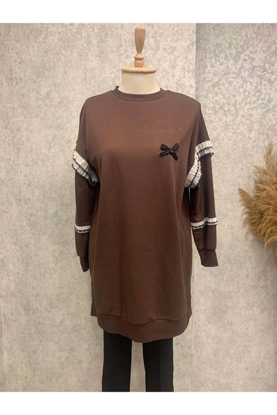 Puane 26K10718 TUNİK SWEAT KOLLARI FIRFIR DETAYLI KAHVE