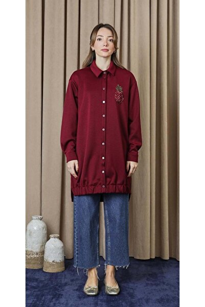 Puane 26K10737 GİYÇIK SWEAT ÖNÜ ÇITÇITLI ANANAS DETAYLI BORDO