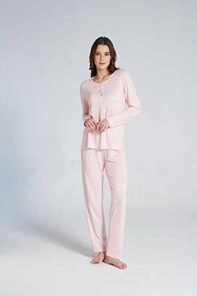 gd goldoremi 1703 Costum de pijama cu mânecă lungă cu plachetă pentru femei