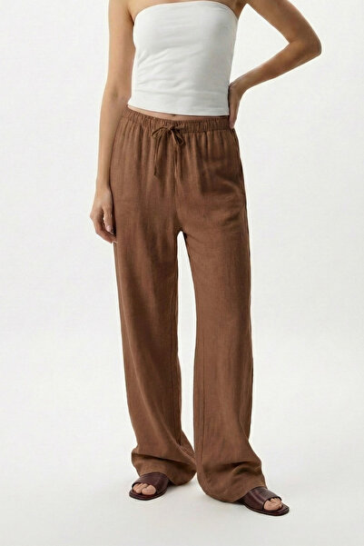 VODENS Λινάρι Μικτό Φαρδύ Καφέ Παντελόνι