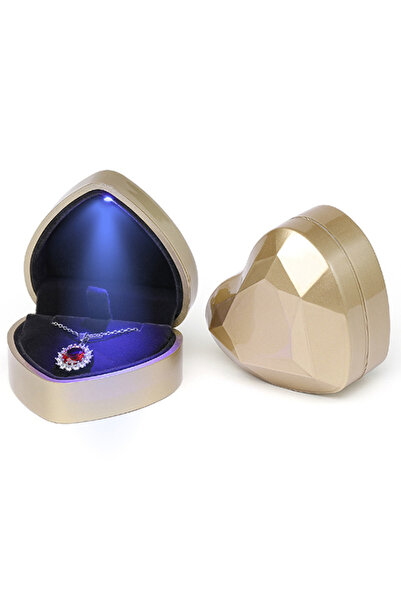 Generic صندوق قلادة على شكل قلب مزود بإضاءة LED (ذهبي)