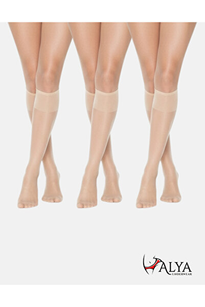 ALYA UNDERWEAR Women's Shiny Knee High Socks 15 Denier, Slim Fit, Light Skin Tone, 3-Pack