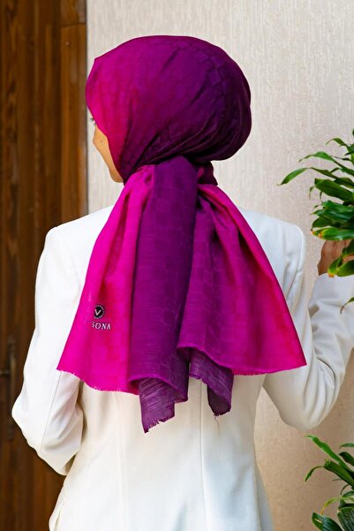 Vissona %57 İPEK %43 PAMUK Degrade Desenli Fuşya Renkli Şal - 70x190 Dikiş Ti...
