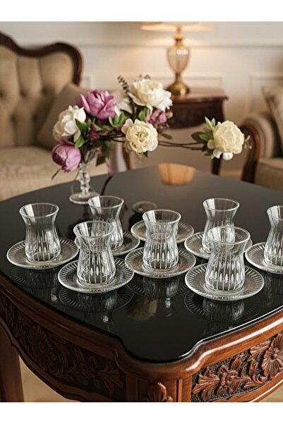 DECOSTYLE İrem Kesme Dekorlu Bulaşık Makinesinde Kullanıma  Uygun 12 Parça Çay Seti