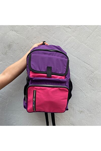 Köstebek Four-Compartment Purple-Pink Backpack - with Water Bottle Compartment