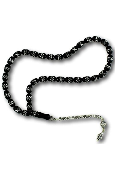 AbbasShop Oval Kesim Gümüş Kakma İşlemeli Gürcistan Oltu Tesbih