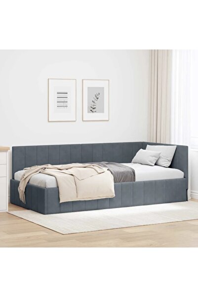 vidaxl سرير زاوية مع لوح أمامي، رمادي داكن، 90 سم × 200 سم، مخملي