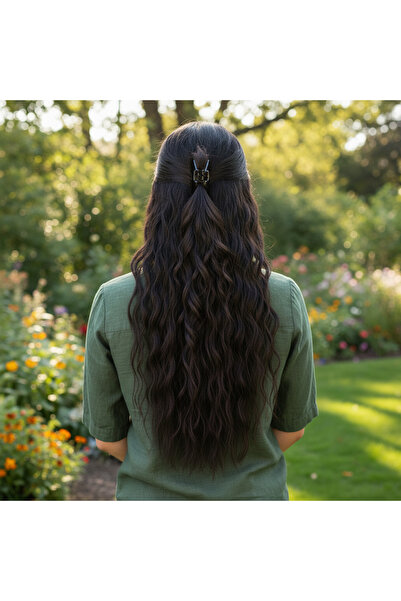 Peruk Market KAHVERENGİ Fiber Sentetik Kabarık Dalgalı Yarım Ay + 2 Yan Çıt Çıt - Kahverengi