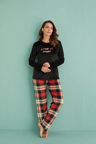 13309-6 Women's Keep Thrust Velvet Long Sleeve Pajamas Set