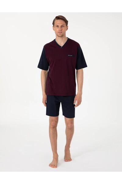 Pierre Cardin Ανδρικό κοντομάνικο σορτς μπορντό ζακάρ και μακρύ κοστούμι πιτζ...