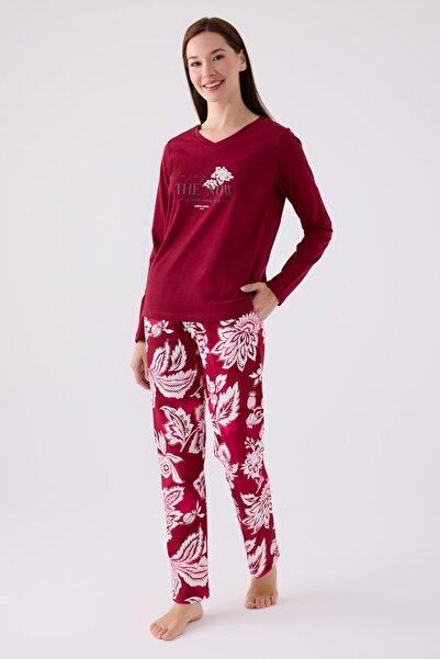 Pierre Cardin Paris 8865 Enjoy The Now Costum de pijama cu mânecă lungă pentru femei Bordeaux