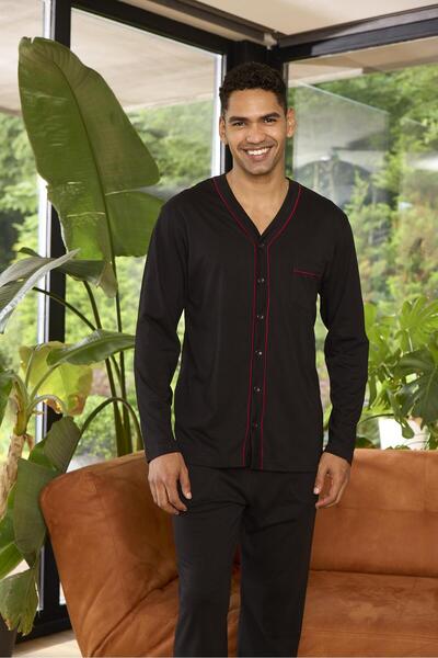 KLY 9267 بدلة بيجامة بأكمام طويلة وأزرار أمامية للرجال