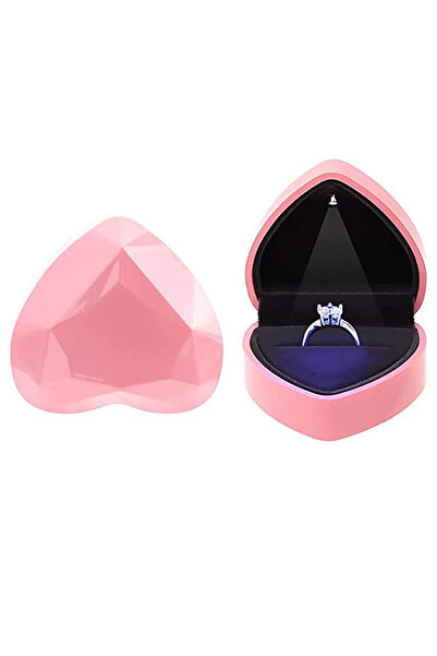 Generic Heart Shaped Ring Gift Box with LED Light, Velvet Jewelry Case (Pink)