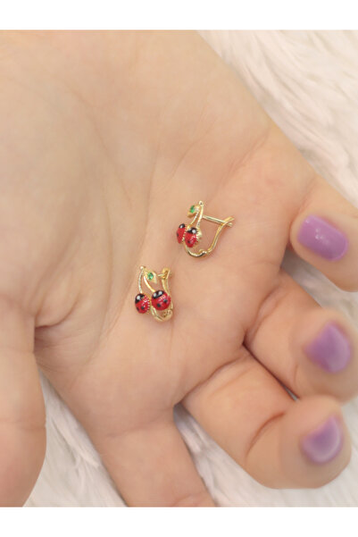 ZEYNEPLİ GOLD 14 Ayar Altın Uğur Böceği Çocuk Küpe