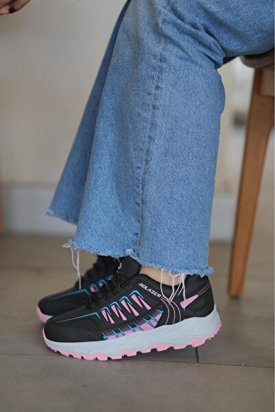 SOLAZER Kadın Siyah Pembe Sneaker Günlük Spor Ayakkabı 021