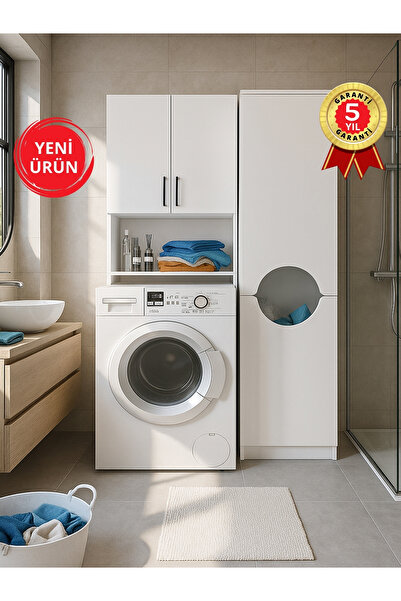 dorpek Brillon Çamaşır Makinesi Dolabı & Verga Kirli Sepetli Çok Amaçlı Dolap...