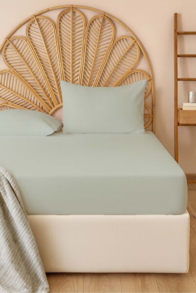 Rivaİstanbul ملاءة سرير مسطحة مزدوجة من القطن باللون الأخضر الفاتح