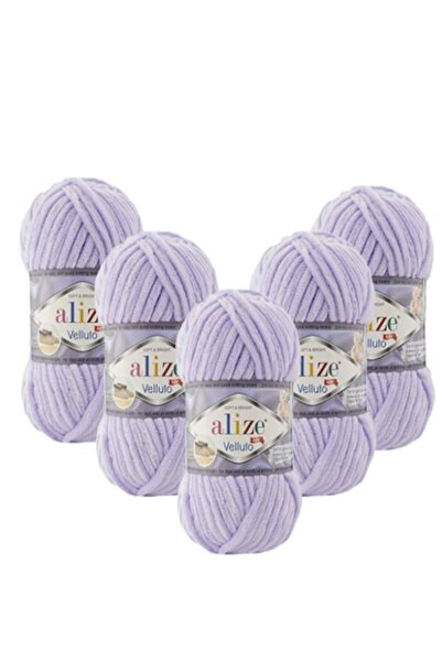 Alize (5 Pieces) Velluto Velvet Hand Knitting Yarn 5-Pack (5X100 Gr) 146 Lavender 100 Gr 68 Meters